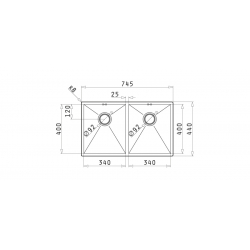 Zlewozmywak Pyramis TETRAGON (74,5X44) 2B podwieszany 100091330